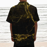 Black Gold Marble Print Textured Short Sleeve Shirt