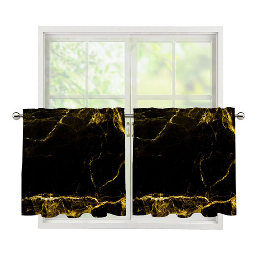 Black Gold Marble Print Tier Curtains