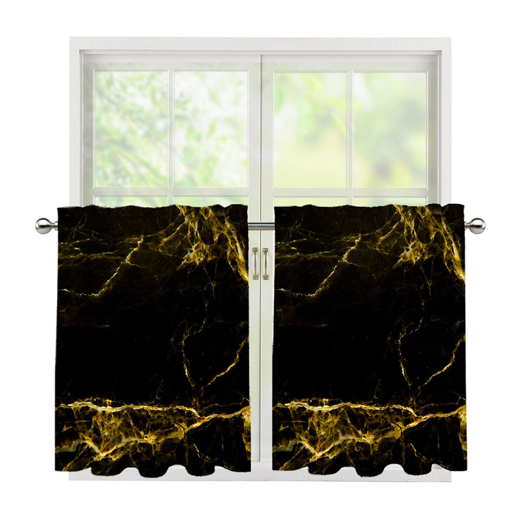 Black Gold Marble Print Tier Curtains