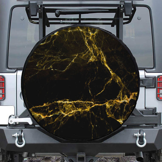 Black Gold Marble Print Tire Cover