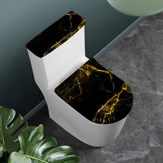Black Gold Marble Print Toilet Lid And Tank Cover Set