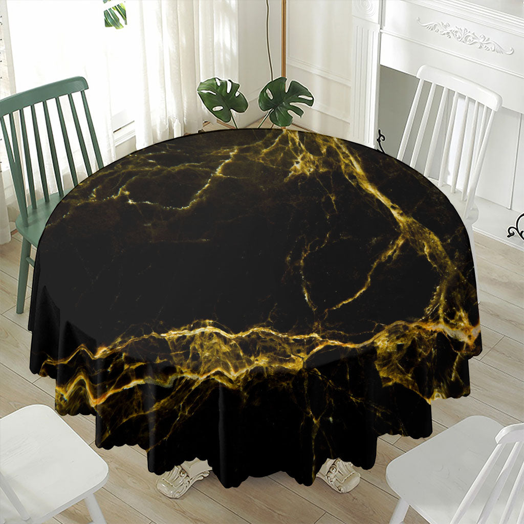 Black Gold Marble Print Waterproof Round Tablecloth