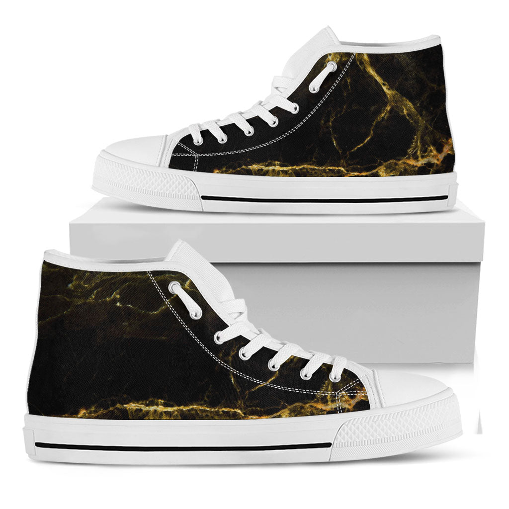 Black Gold Marble Print White High Top Sneakers