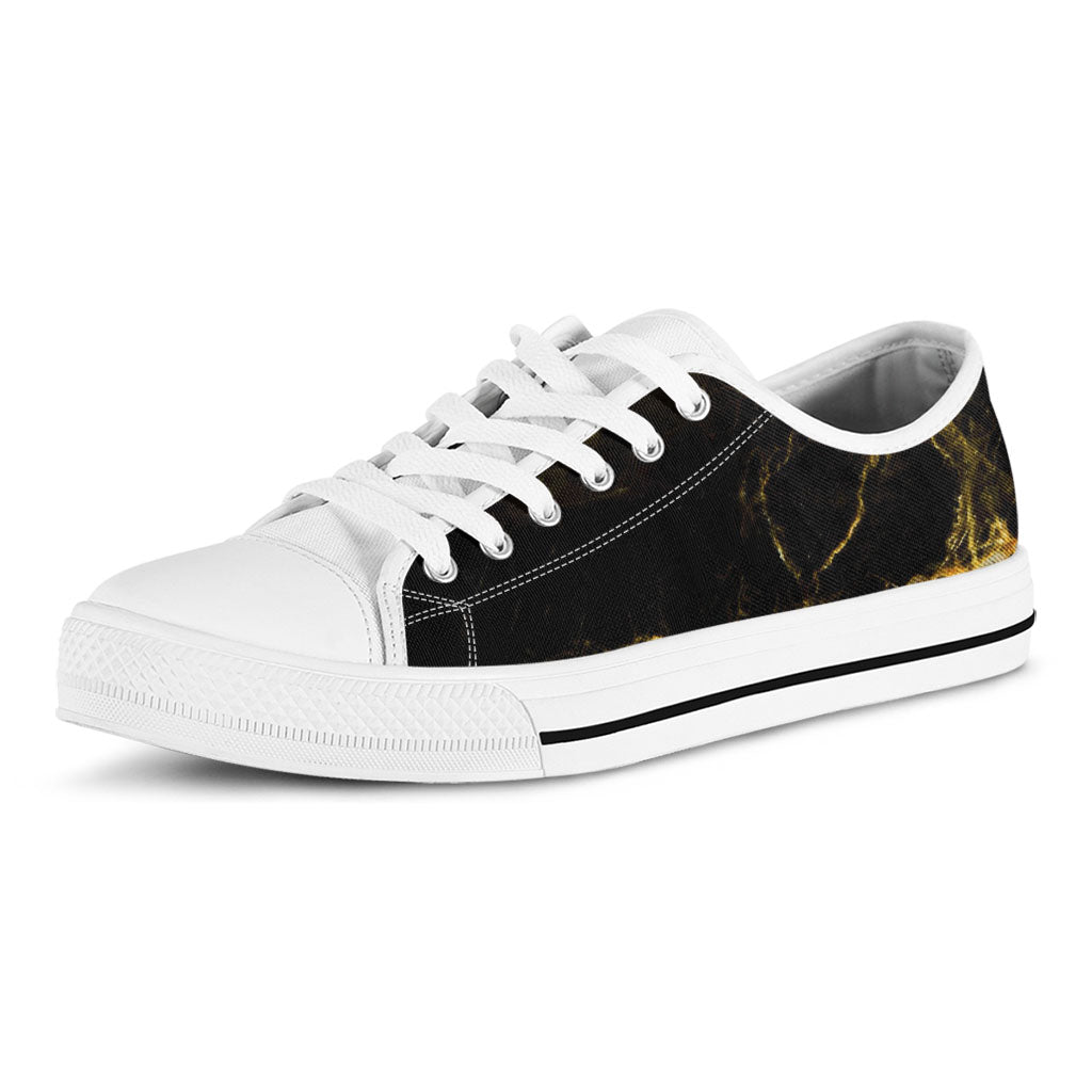 Black Gold Marble Print White Low Top Sneakers