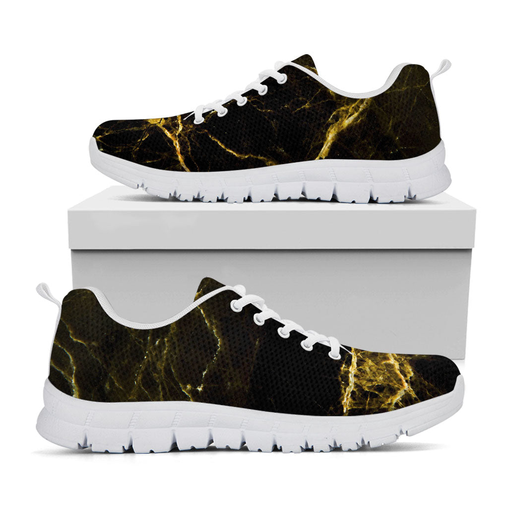 Black Gold Marble Print White Running Shoes