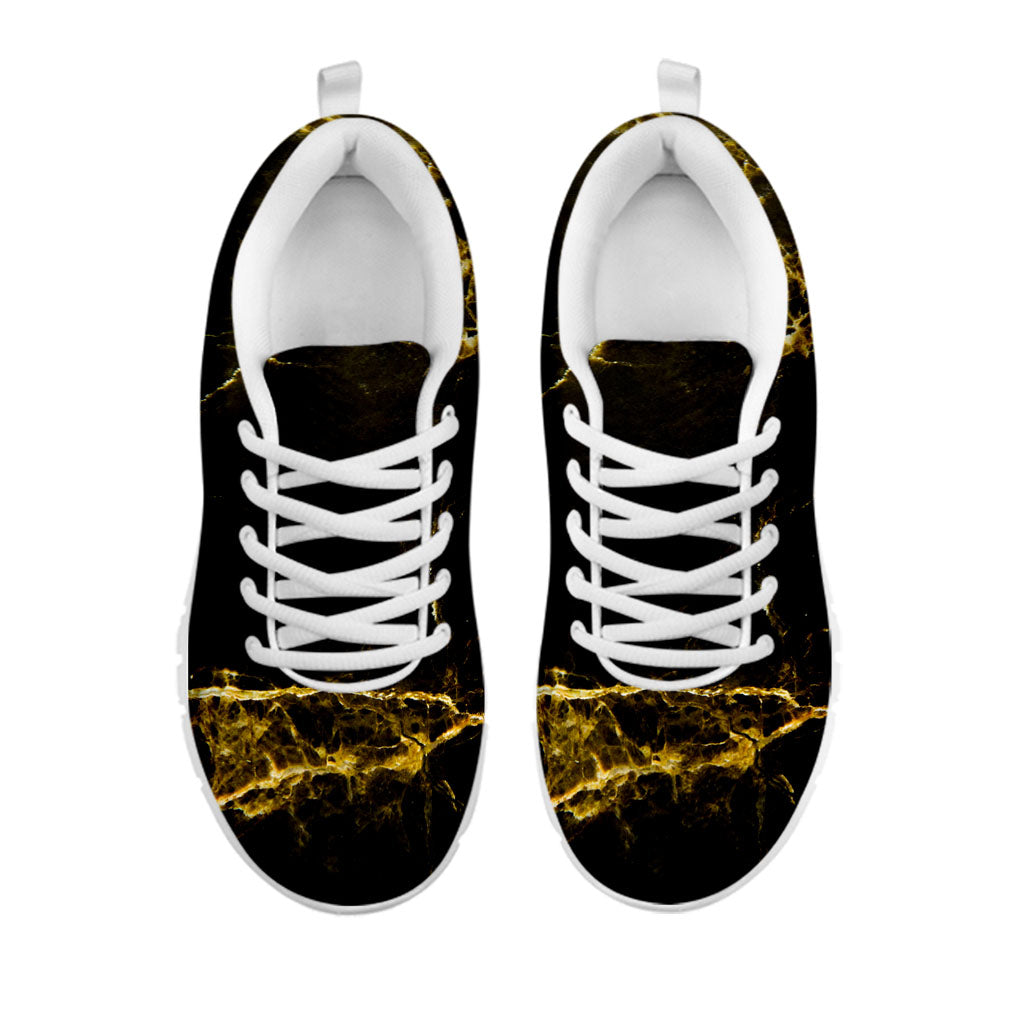 Black Gold Marble Print White Running Shoes