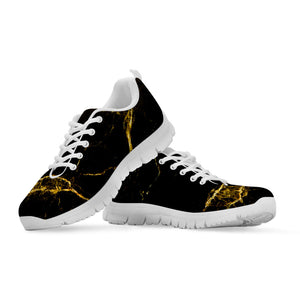 Black Gold Marble Print White Running Shoes