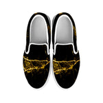 Black Gold Marble Print White Slip On Sneakers