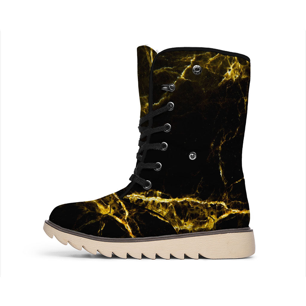 Black Gold Marble Print Winter Boots