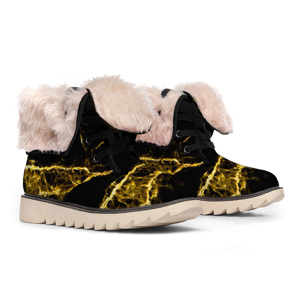 Black Gold Marble Print Winter Boots