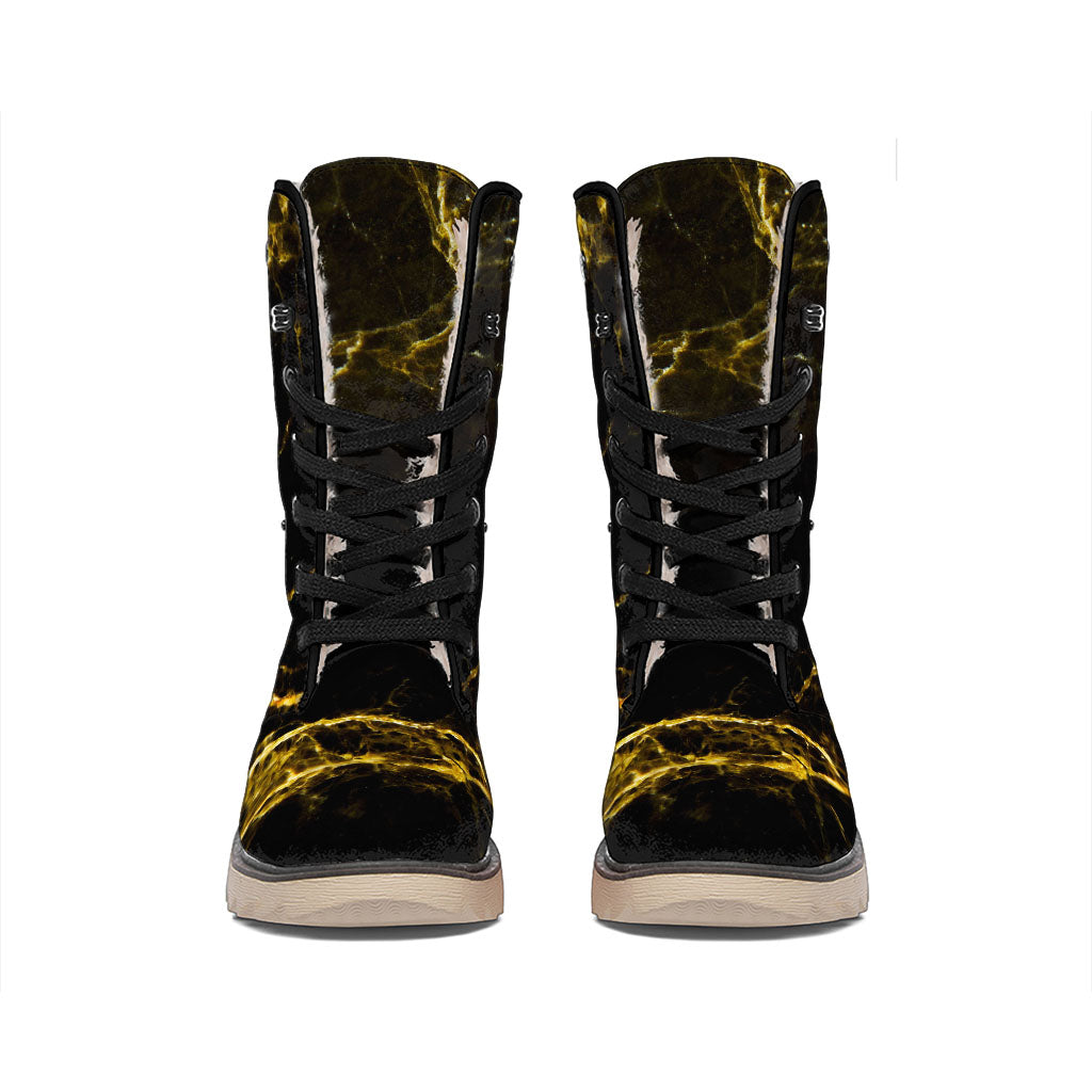 Black Gold Marble Print Winter Boots