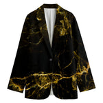 Black Gold Marble Print Women's Blazer