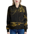Black Gold Marble Print Women's Bomber Jacket