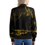 Black Gold Marble Print Women's Bomber Jacket