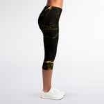 Black Gold Marble Print Women's Capri Leggings