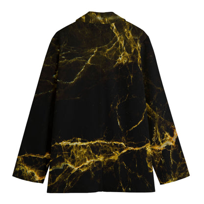 Black Gold Marble Print Women's Cotton Blazer
