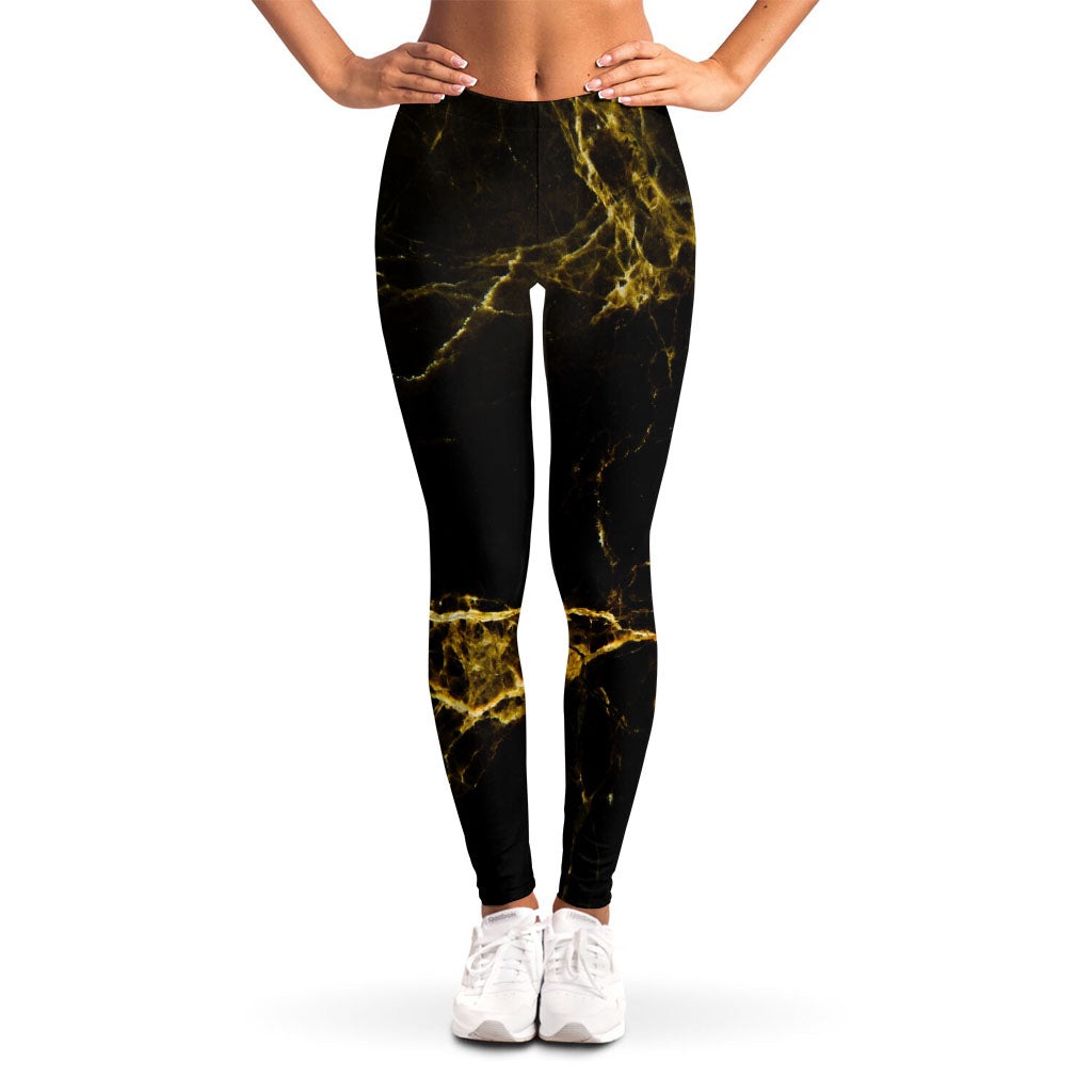 Black Gold Marble Print Women's Leggings