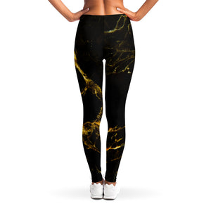 Black Gold Marble Print Women's Leggings