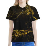 Black Gold Marble Print Women's Polo Shirt