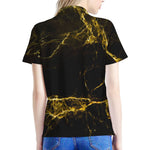 Black Gold Marble Print Women's Polo Shirt