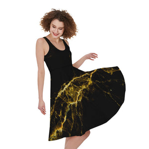 Black Gold Marble Print Sleeveless Knee Length Dress Black Gold Marble Print Sleeveless Knee Length Dress