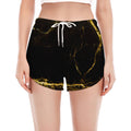 Black Gold Marble Print Women's Split Running Shorts