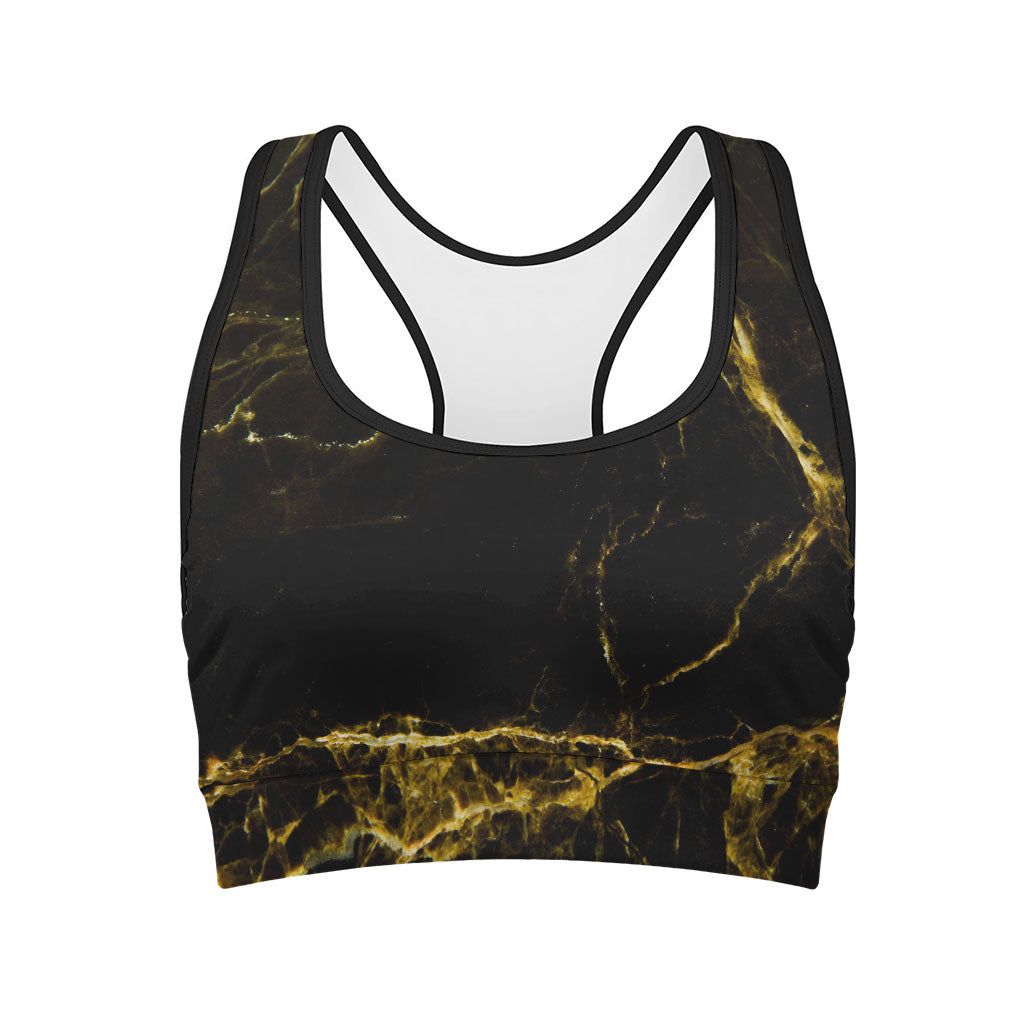 Black Gold Marble Print Women's Sports Bra