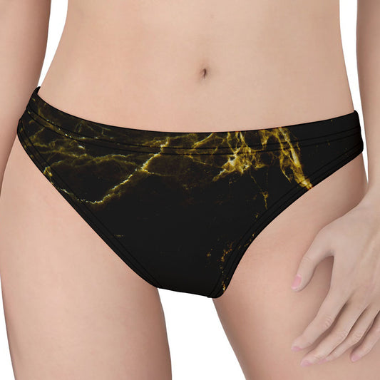 Black Gold Marble Print Women's Thong