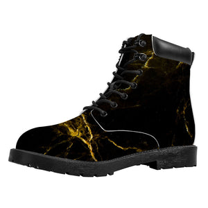 Black Gold Marble Print Work Boots