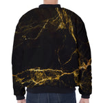 Black Gold Marble Print Zip Sleeve Bomber Jacket
