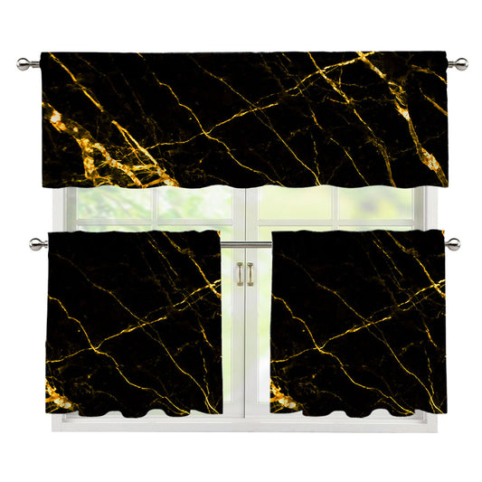 Black Gold Scratch Marble Print 3 Piece Kitchen Curtains