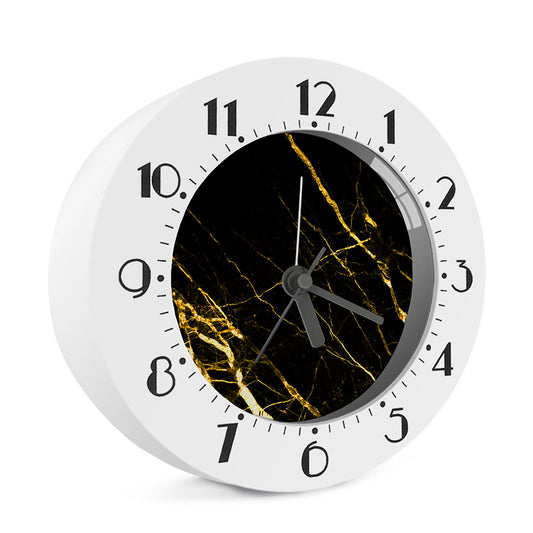 Black Gold Scratch Marble Print Alarm Clock