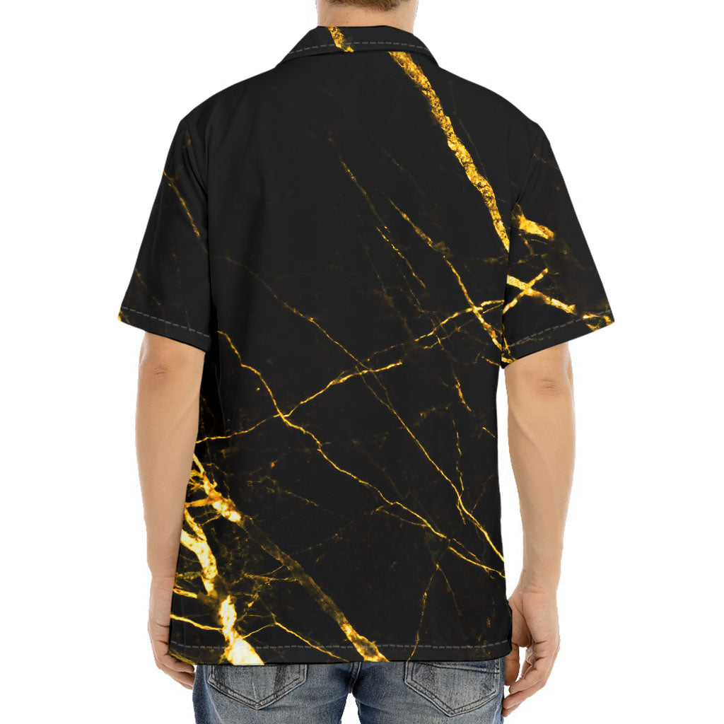 Black Gold Scratch Marble Print Aloha Shirt