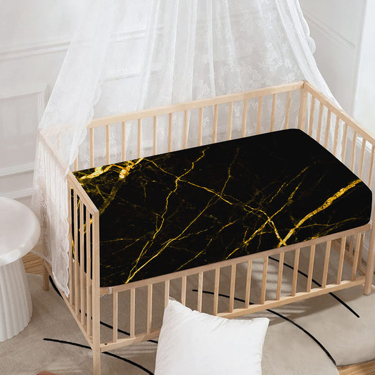 Black Gold Scratch Marble Print Baby Crib Sheet