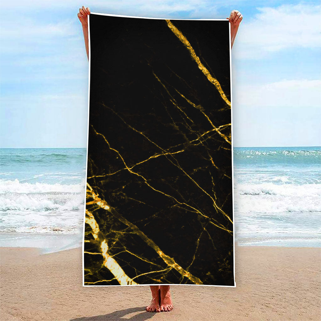 Black Gold Scratch Marble Print Beach Towel