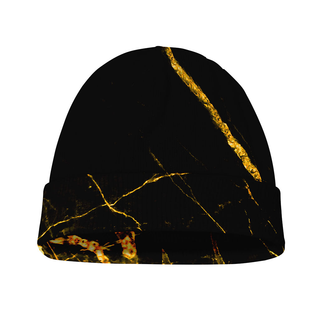 Black Gold Scratch Marble Print Beanie