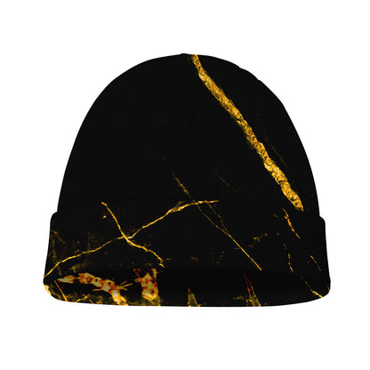 Black Gold Scratch Marble Print Beanie