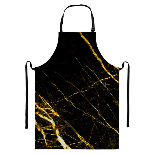 Black Gold Scratch Marble Print Bib Apron With Pocket