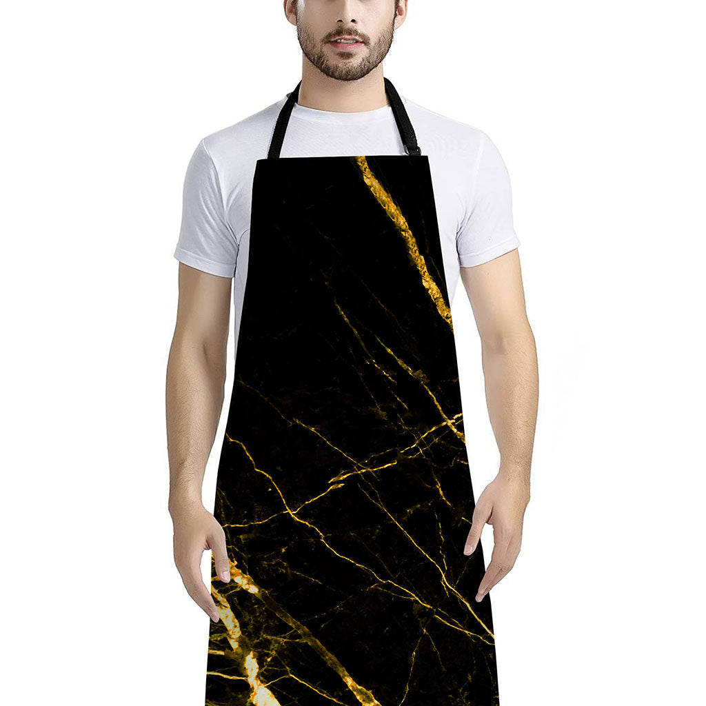 Black Gold Scratch Marble Print Bib Apron With Pocket