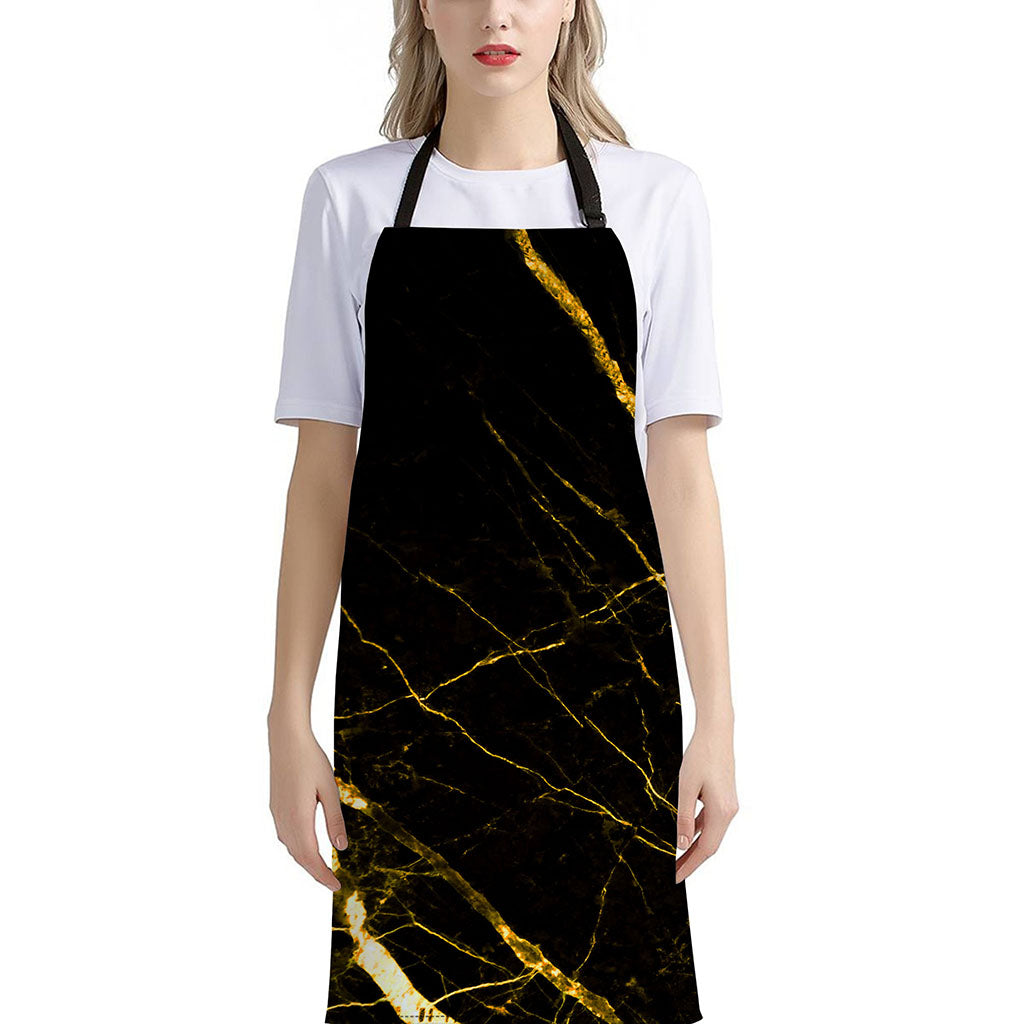 Black Gold Scratch Marble Print Bib Apron With Pocket