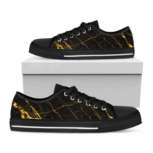 Black Gold Scratch Marble Print Black Low Top Sneakers