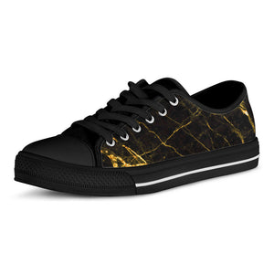 Black Gold Scratch Marble Print Black Low Top Sneakers