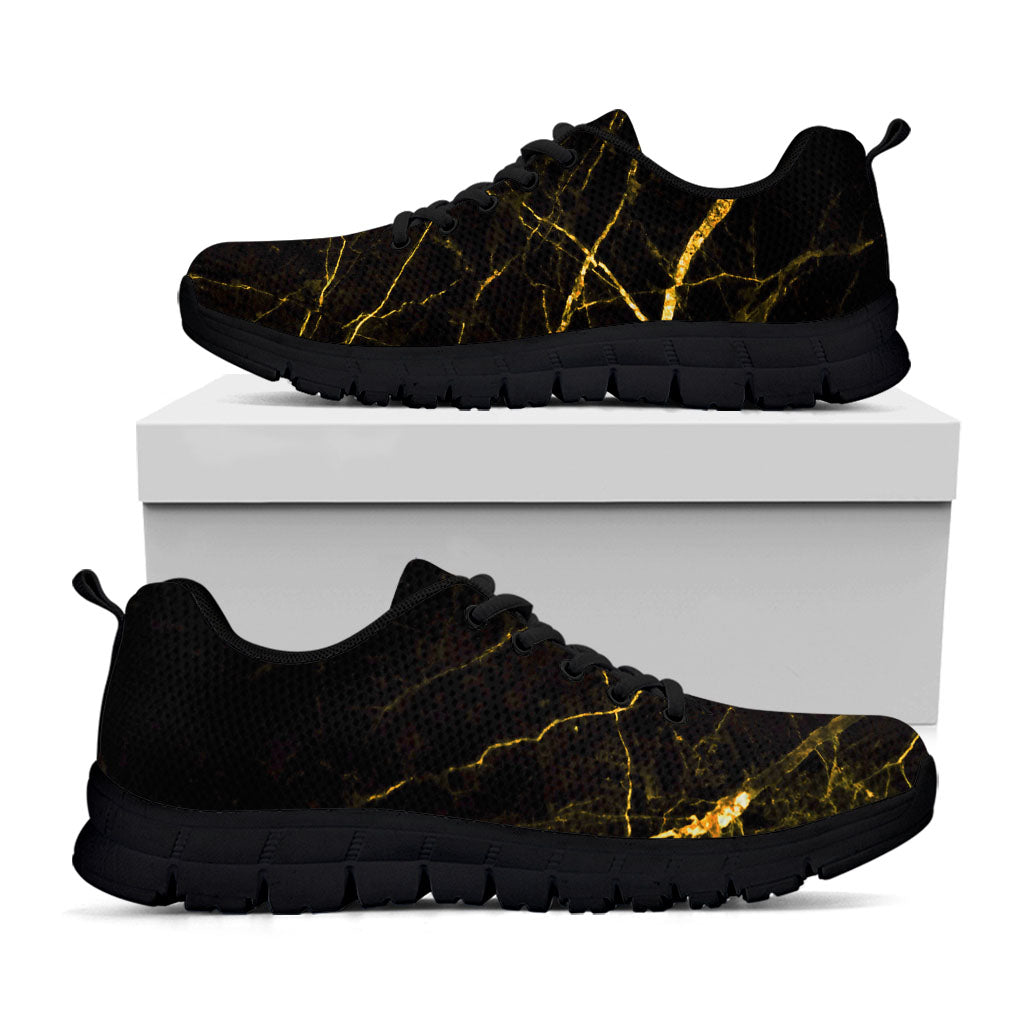 Black Gold Scratch Marble Print Black Running Shoes