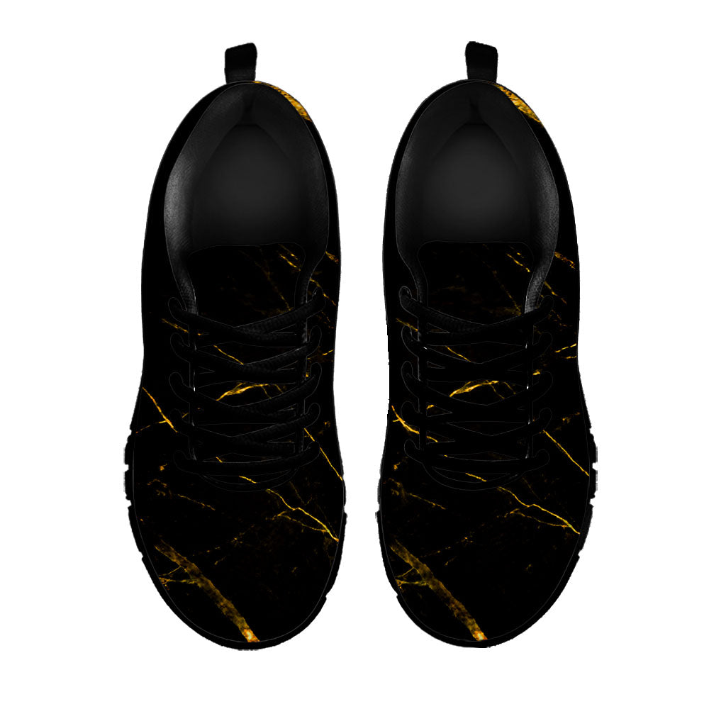 Black Gold Scratch Marble Print Black Running Shoes
