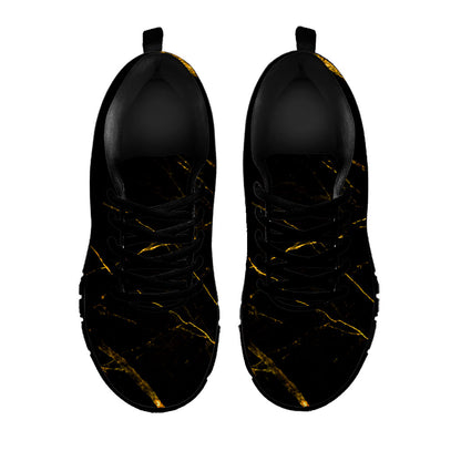 Black Gold Scratch Marble Print Black Running Shoes