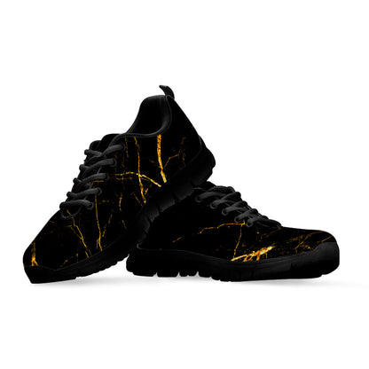 Black Gold Scratch Marble Print Black Running Shoes