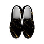 Black Gold Scratch Marble Print Black Slip On Sneakers