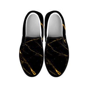 Black Gold Scratch Marble Print Black Slip On Sneakers