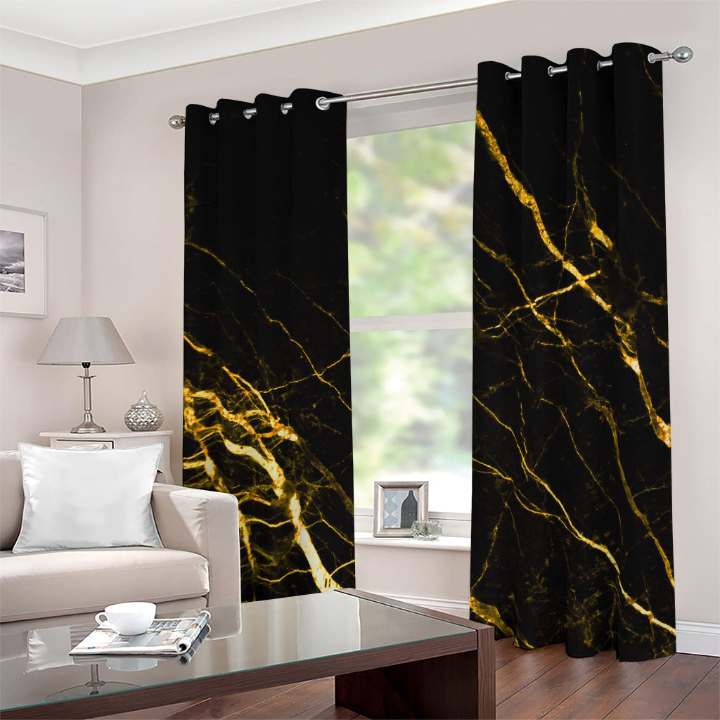 Black Gold Scratch Marble Print Blackout Grommet Curtains