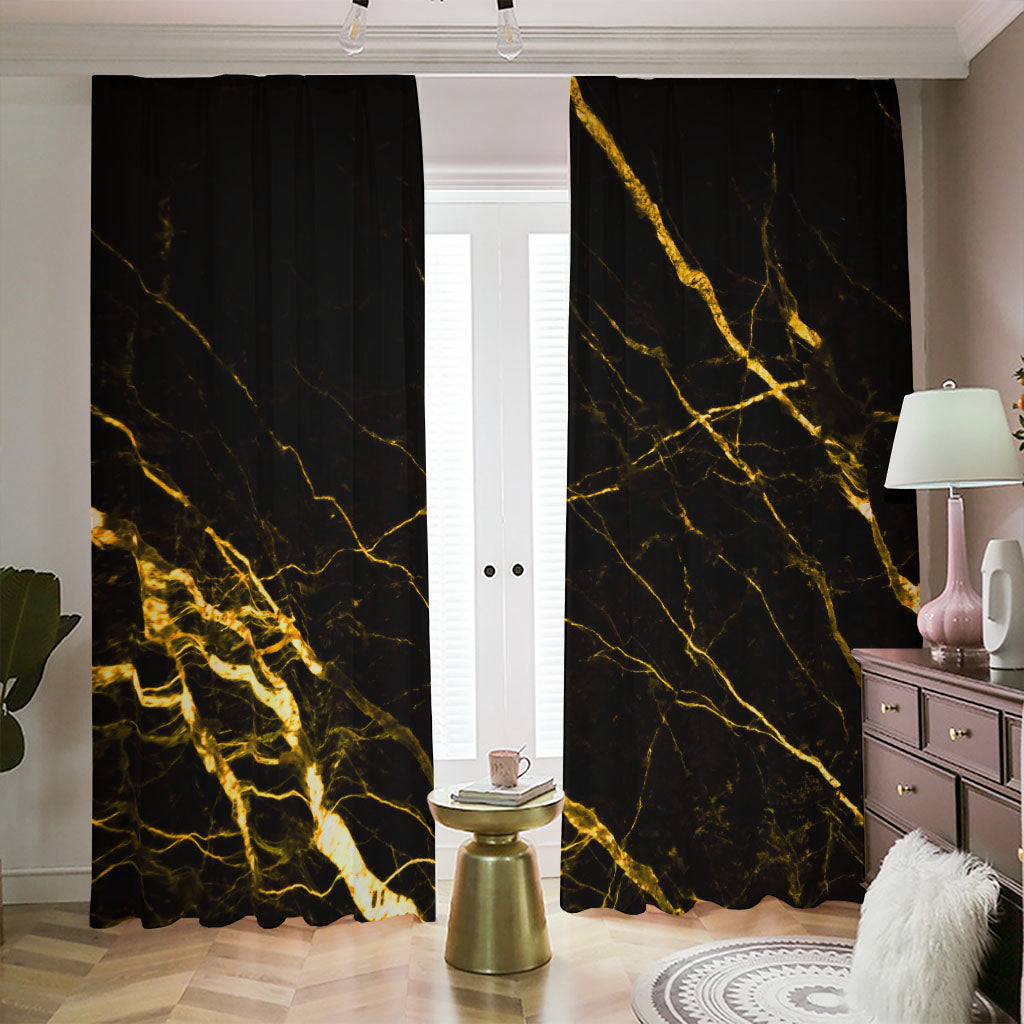 Black Gold Scratch Marble Print Blackout Pencil Pleat Curtains